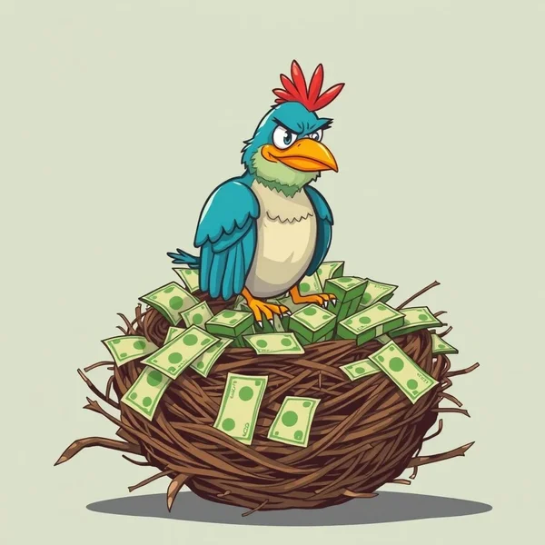 A comfortable nest with feathers, symbolizing someone enriching themselves, illustrating the idiom Feather One's Own Nest