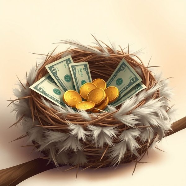 A comfortable nest with feathers, symbolizing someone enriching themselves, illustrating the idiom Feather One's Own Nest