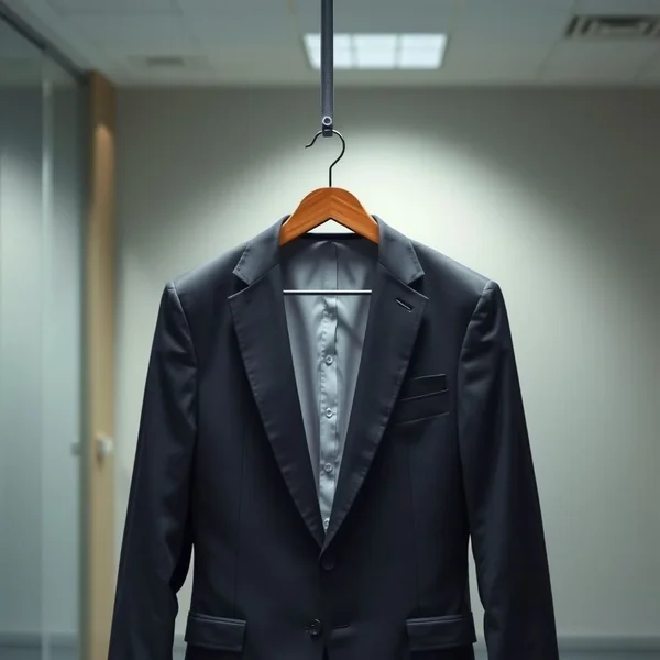 An empty suit hanging on a hanger, symbolizing the idiom "Empty Suit"