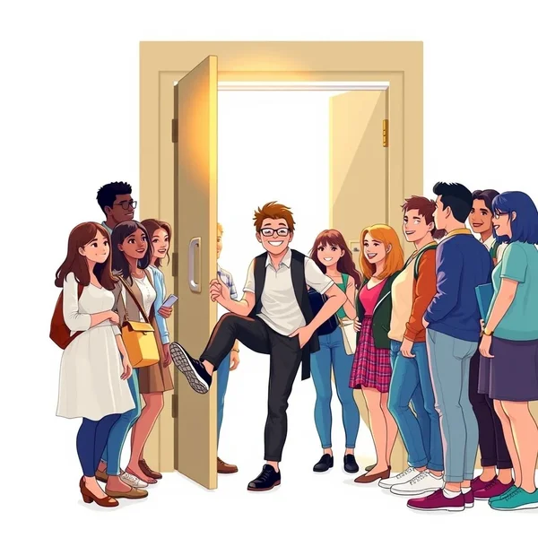 Titolo immagine: Una persona che mette il piede in una porta aperta, ad illustrare l'idioma 'Foot In The Door'