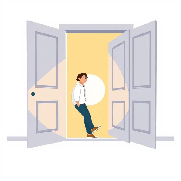 Bildtitel: Eine Person platziert ihren Fuß in einer sich öffnenden Tür und illustriert damit das Idiom 'Foot In The Door'