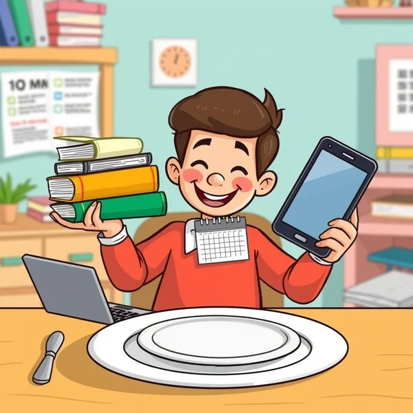 Illustration einer Person, die viele Dinge jongliert und damit "Full Plate" symbolisiert