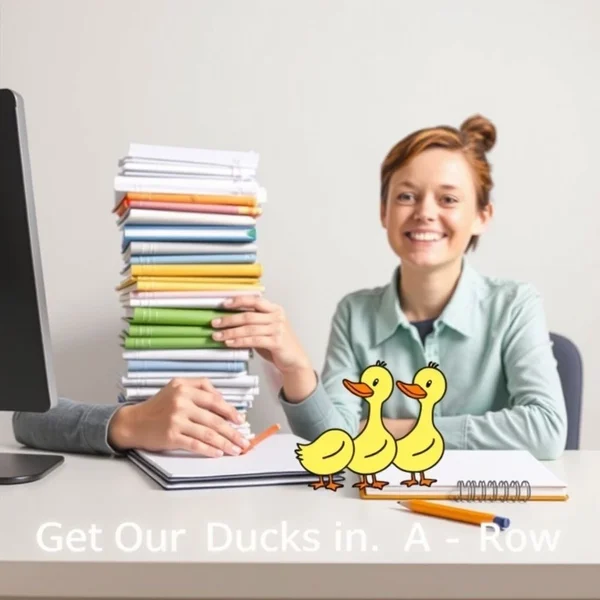 Gambar seseorang sedang mengatur barang-barangnya, melambangkan bagaimana cara Get One's Ducks In A Row