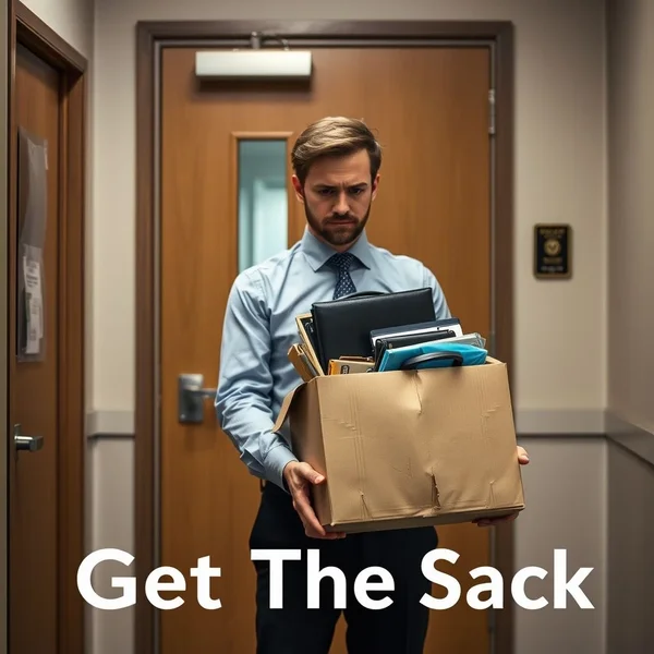 Person looking sad with a box of office belongings - Illustrating Get The Sack