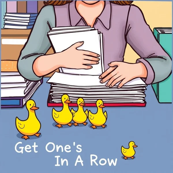Birinin eşyalarını organize ettiğini gösteren görsel, Get One's Ducks In A Row ifadesini sembolize ediyor