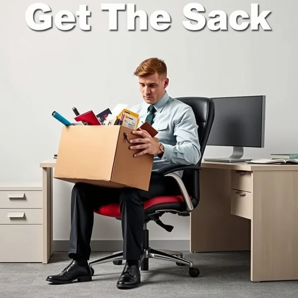 Person looking sad with a box of office belongings - Illustrating Get The Sack