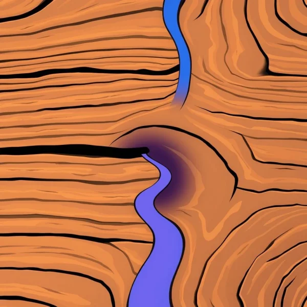 Ilustrasi urat kayu dengan satu jalur yang berlawanan arah, menggambarkan idiom Go Against The Grain