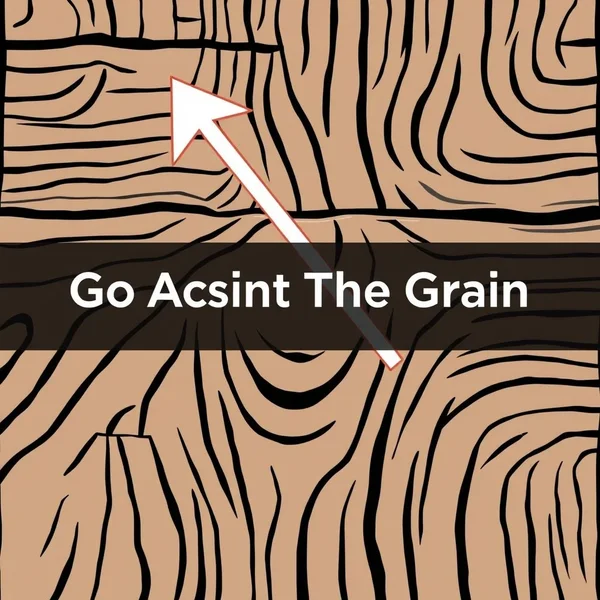 Illustration of wood grain with one path going against it, representing the idiom Go Against The Grain