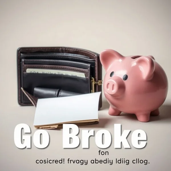 Go Broke'un ne anlama geldiğini görsel açıdan gösteren bir resim, örneğin boş bir cüzdan veya kırık bir kumbara