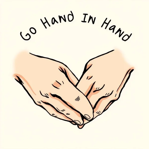 Image: Two hands clasped together, illustrating the concept of "Go Hand In Hand"