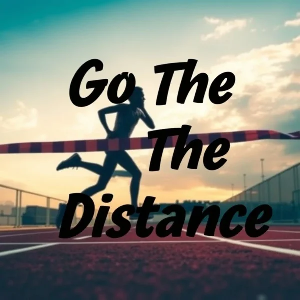 Bir koşucunun bitiş çizgisini geçtiği bir görüntü; 'Go The Distance' kavramını illustre ediyor