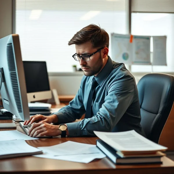 Man looking bored while working, illustrating the concept of 'Go Through The Motions'