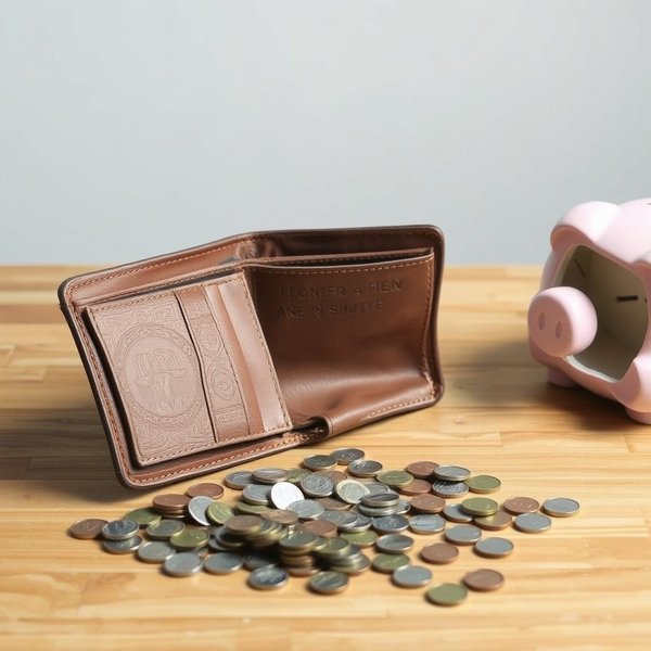 Een visuele weergave van wat Go Broke betekent, zoals een lege portemonnee of een kapot spaarvarken