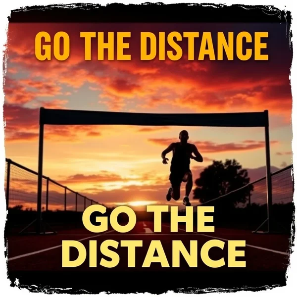 صورة تظهر عداءً يعبر خط النهاية، توضح مفهوم 'Go The Distance'