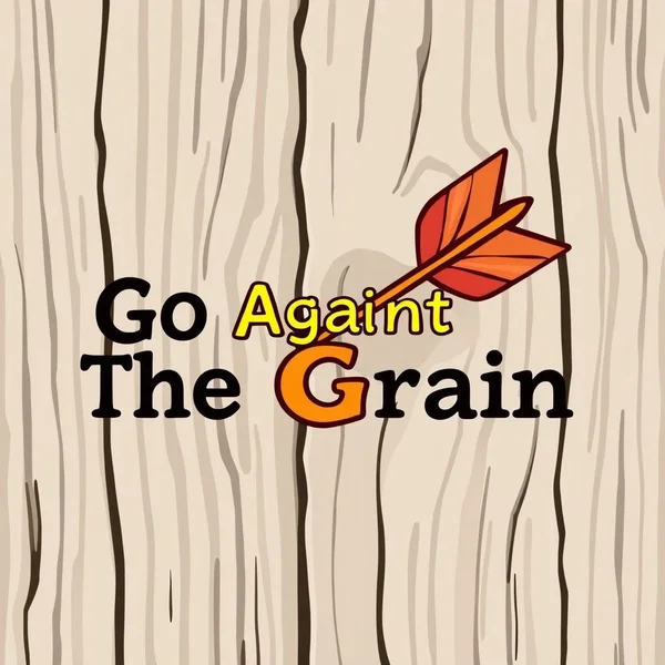 Illustration of wood grain with one path going against it, representing the idiom Go Against The Grain