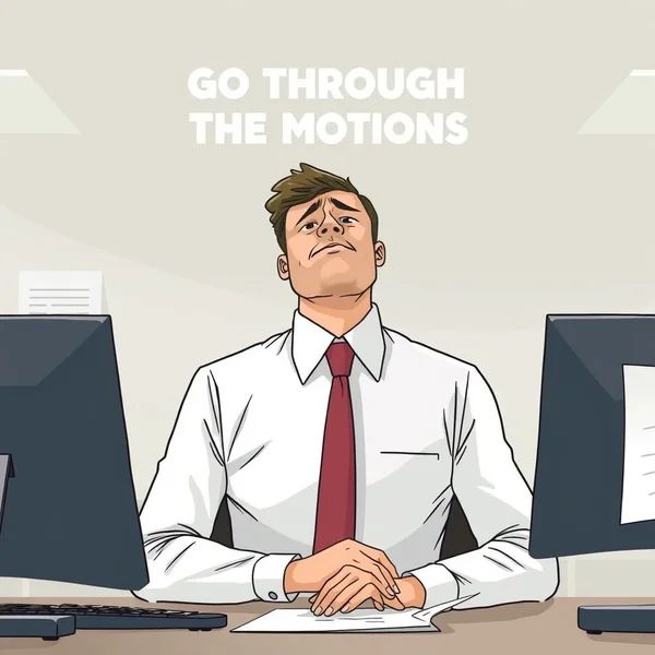 Homme ayant l'air ennuyé au travail, illustrant le concept de 'Go Through The Motions'