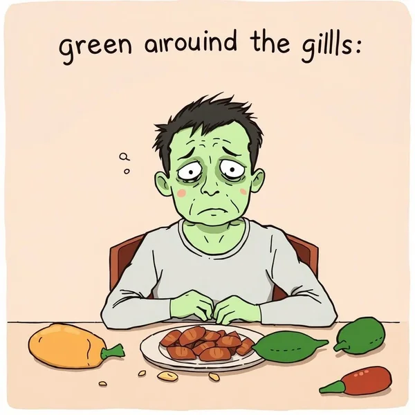 Una persona che sembra Green Around The Gills, forse leggermente nauseata