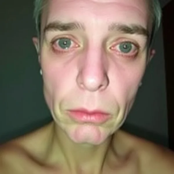 Eine Person sieht aus wie Green Around The Gills, vielleicht leicht übel