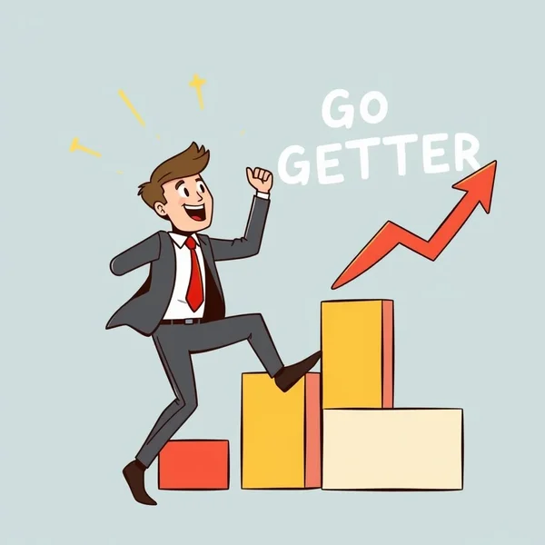 Seseorang yang termotivasi aktif bekerja menuju tujuan, menggambarkan konsep Go-Getter