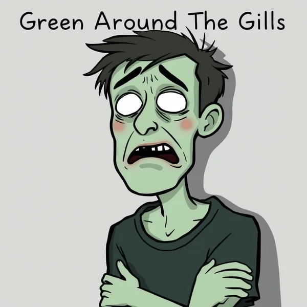 A person looking Green Around The Gills, perhaps slightly queasy