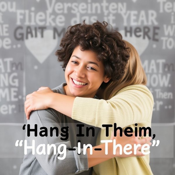 Bild von jemandem, der einen anderen ermutigt, mit Textüberlagerung: Das Idiom 'Hang In There' verstehen