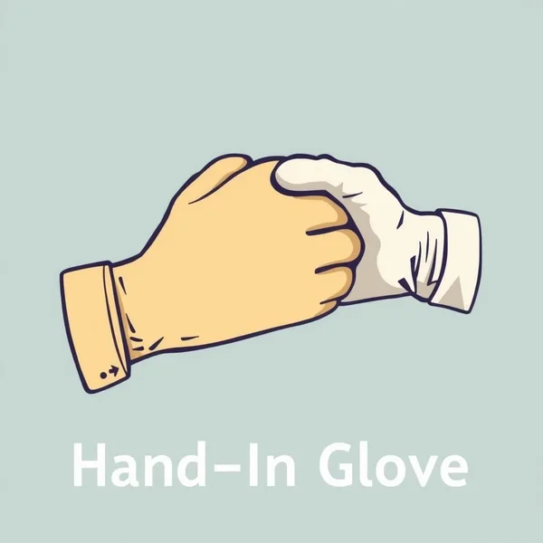 Image of two hands in gloves fitting together, or people working closely, with the text "Hand In Glove"