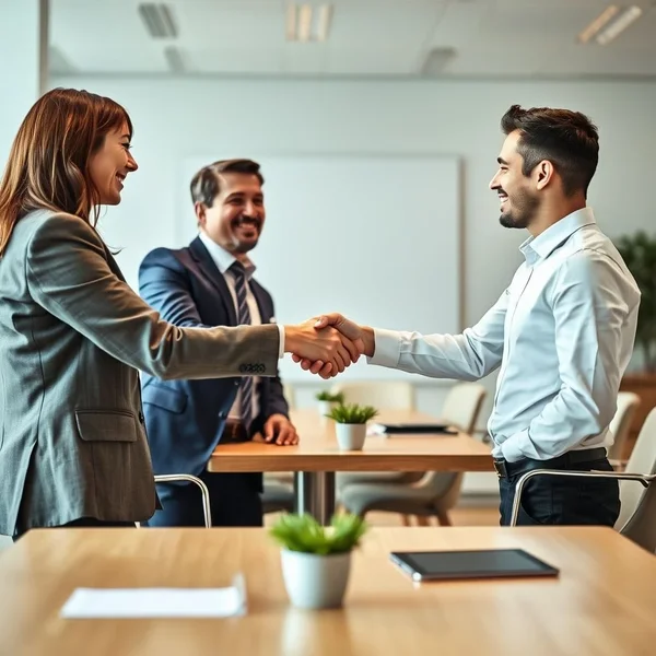 Image title: Two hands shaking after they hammer out a deal
