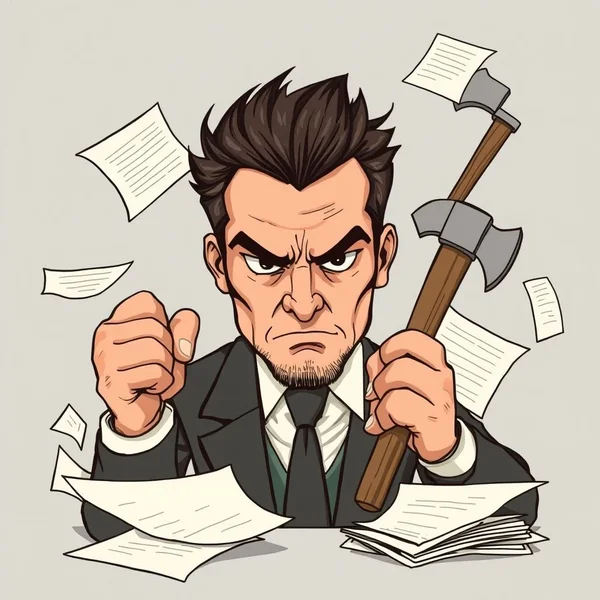 Image showing a figure representing a "Hatchet Man" in a business context, illustrating the English idiom