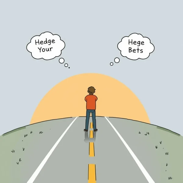 Person, die zwei Wege in Betracht zieht, um das Konzept von "Hedge Your Bets" zu veranschaulichen