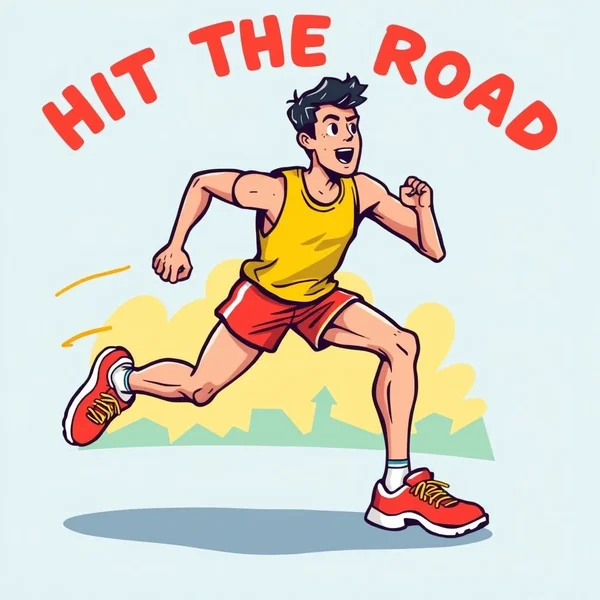 A person ready to Hit The Road Running illustrating the idiom