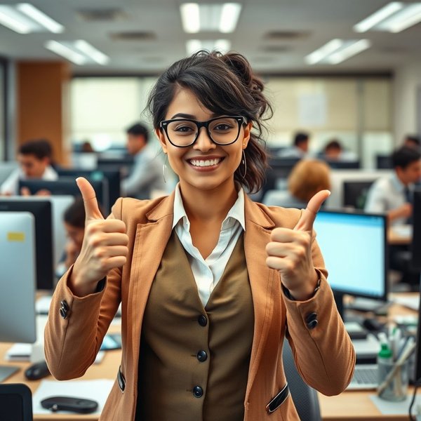 Person confidently managing an office desk, illustrating the idiom "Hold The Fort"