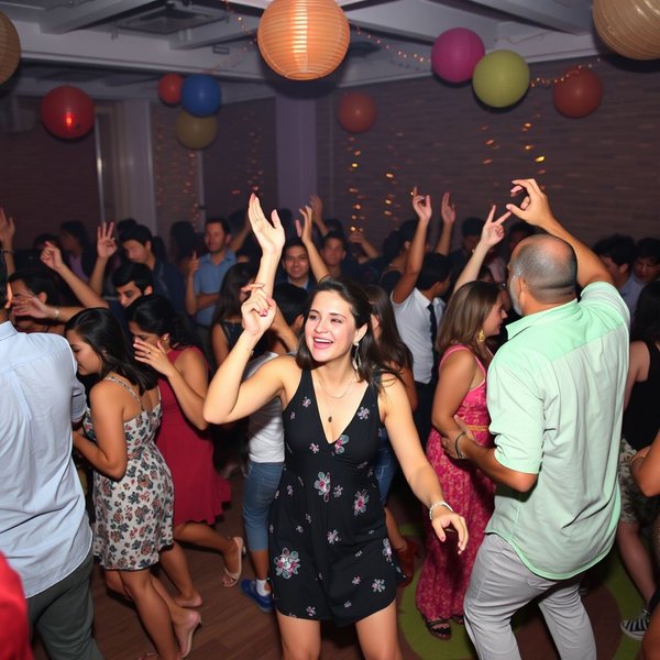 一个生动的派对或节日场景，说明一个活动正在进行中 In Full Swing
