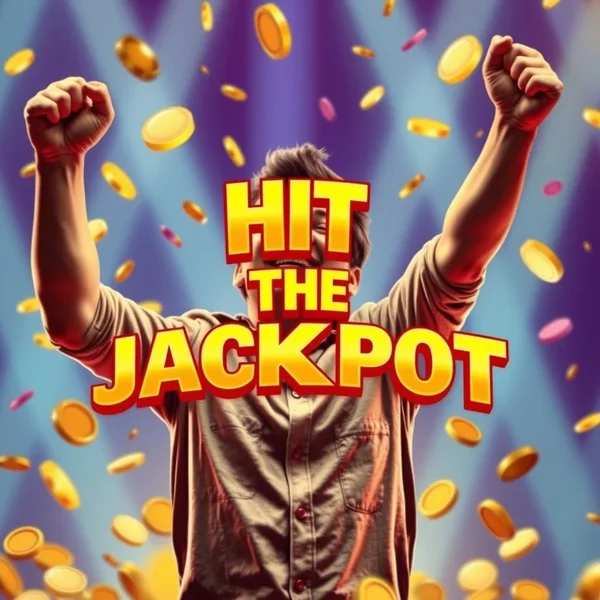 一个人庆祝胜利，说明了Hit The Jackpot的概念