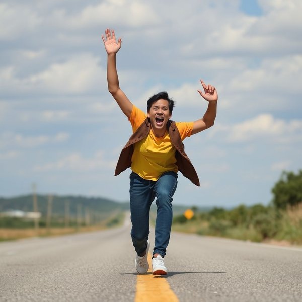 Человек, готовый Hit The Road Running, иллюстрирующий идиому