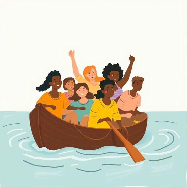 Immagine che illustra persone "In The Same Boat" che condividono una sfida comune