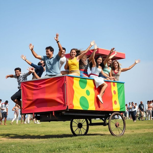 People jumping on a wagon to illustrate the idiom Jump On The Bandwagon