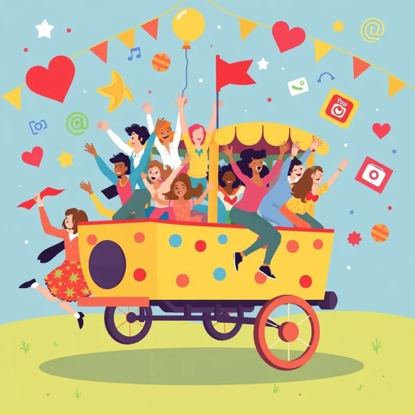 People jumping on a wagon to illustrate the idiom Jump On The Bandwagon