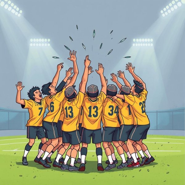 敗北の顎から勝利を奪う概念を示す画像、たぶん予想外の勝利を祝うスポーツチームの画像です。