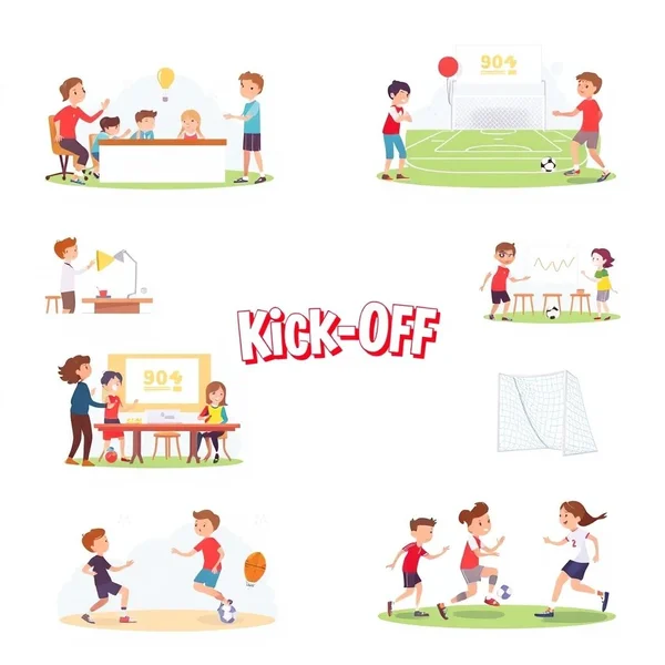 Image: 足球运动员即将开始比赛，说明习语 "Kick Off" 的起源