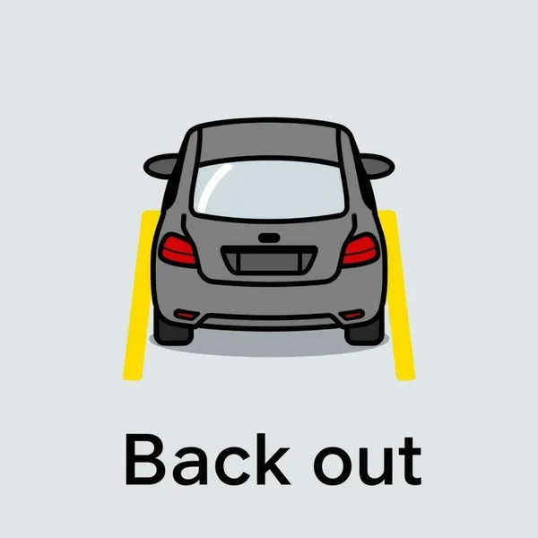 Image showing a car backing out of a driveway, illustrating the phrasal verb Back Out