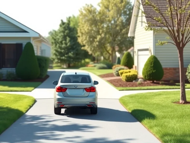 Image showing a car backing out of a driveway, illustrating the phrasal verb Back Out