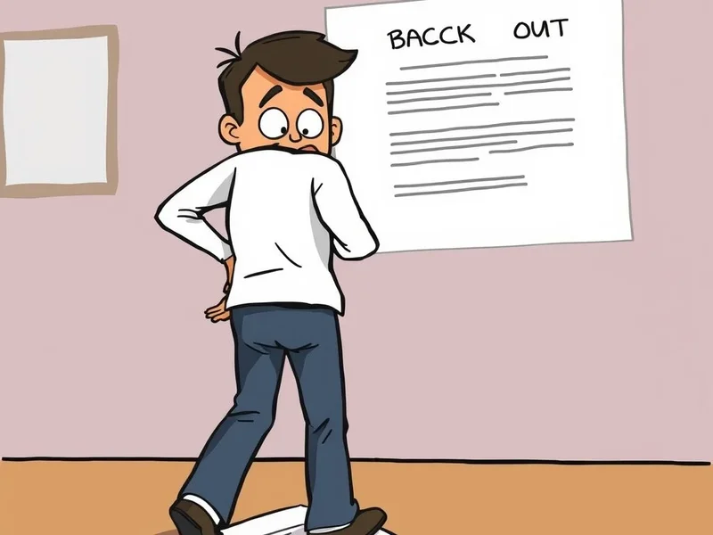 Imagen que muestra a alguien retrocediendo con vacilación de un contrato, ilustrando el significado de back out of