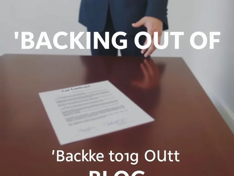 Image showing someone hesitantly backing away from a contract, illustrating the meaning of back out of