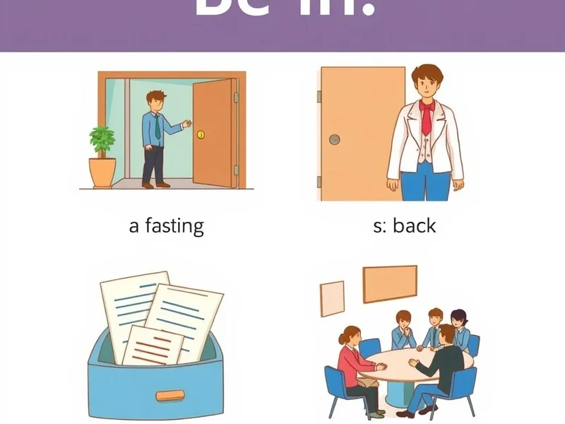 Image showing examples of the phrasal verb 'Be in' in context