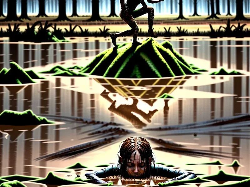 Illustration of a person getting bogged down by paperwork, representing the phrasal verb "bog down"