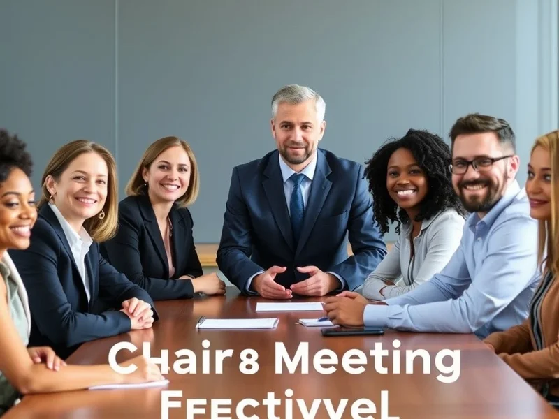 Một nhóm chuyên gia đa dạng quanh bàn hội nghị, với một người rõ ràng đang dẫn dắt cuộc thảo luận, minh họa cách chair a meeting.