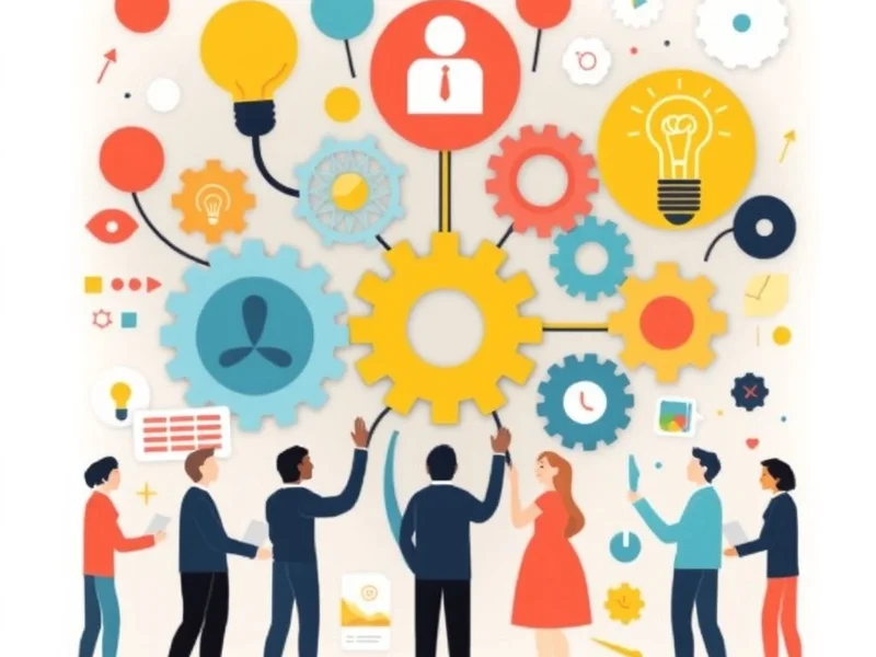 Image showing elements being brought together, illustrating the phrasal verb "Bring together"