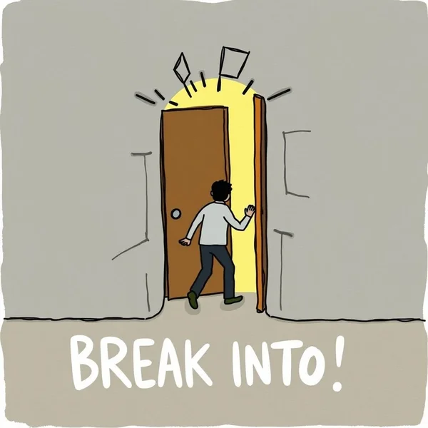 A visual representation of the phrasal verb "Break into"