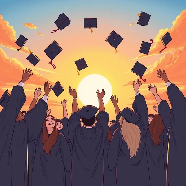Image illustrating 'cap off' with a graduation ceremony finale