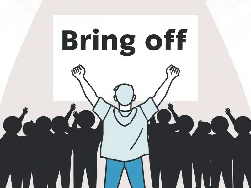 A person celebrating a successful achievement, illustrating the meaning of "bring off"